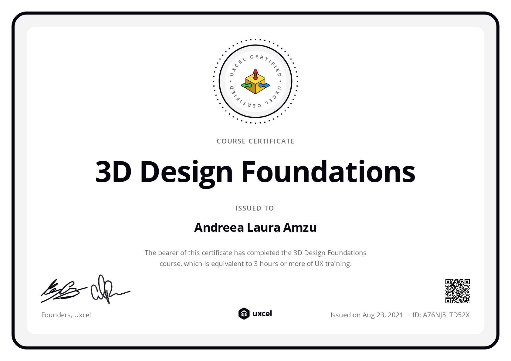 Andreea Laura Amzu's certificate